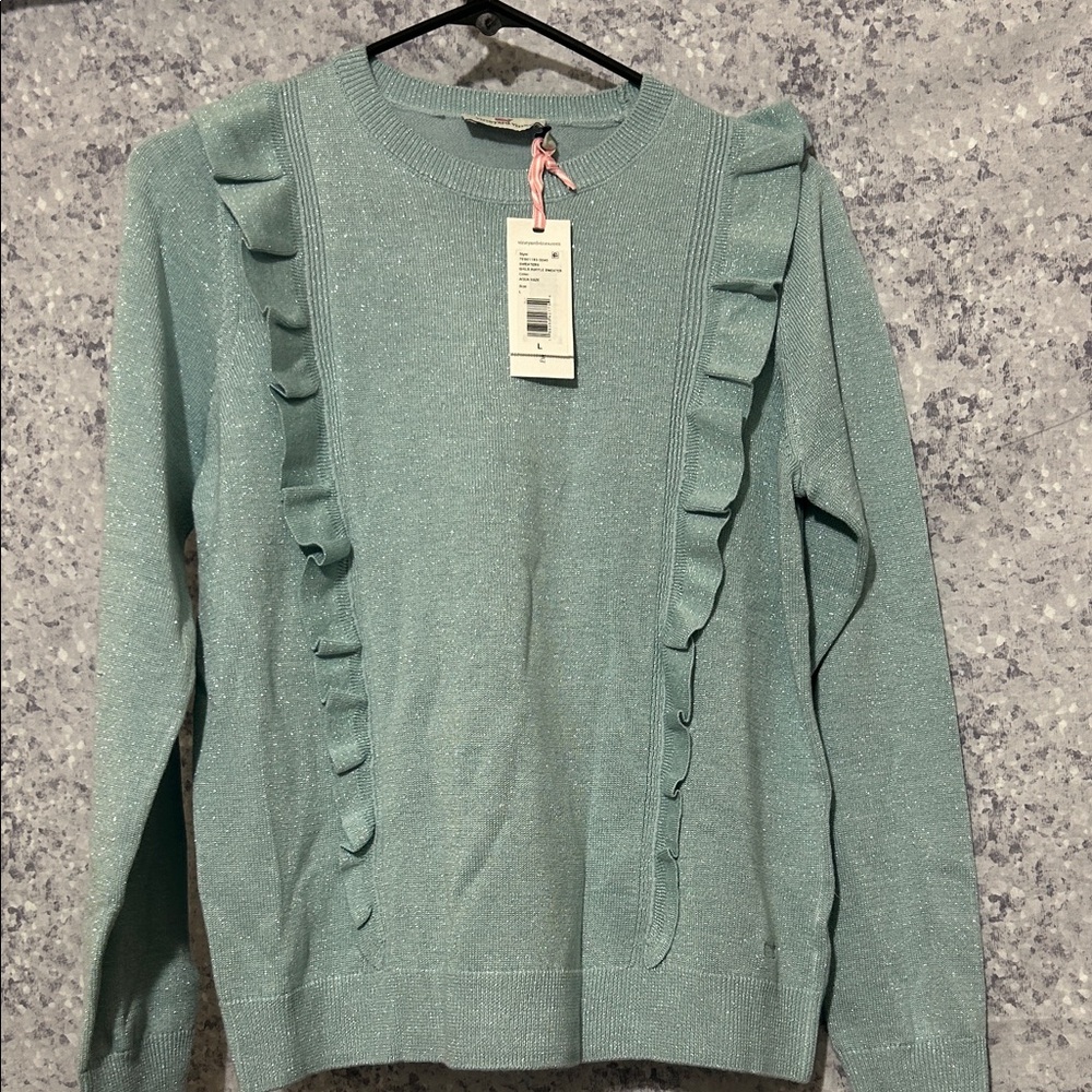 Vineyard Vines Mint Green Ruffle Crew Neck Sweater girls